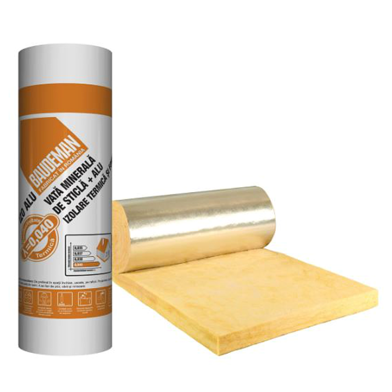 Rola vata minerala de sticla caserata cu aluminiu 12 x 1,2m