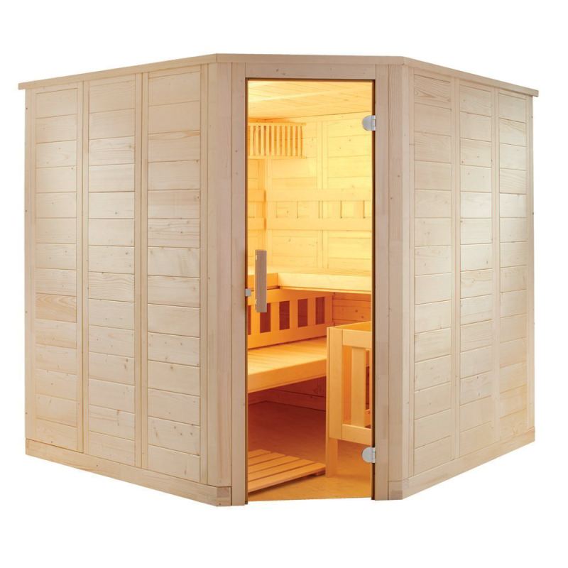Cabina sauna din lemn masiv Wellfun Corner 205x205x204 cm