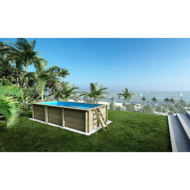 Piscina din lemn 2,85×6,10×1,31 m cadru fixată pe beton