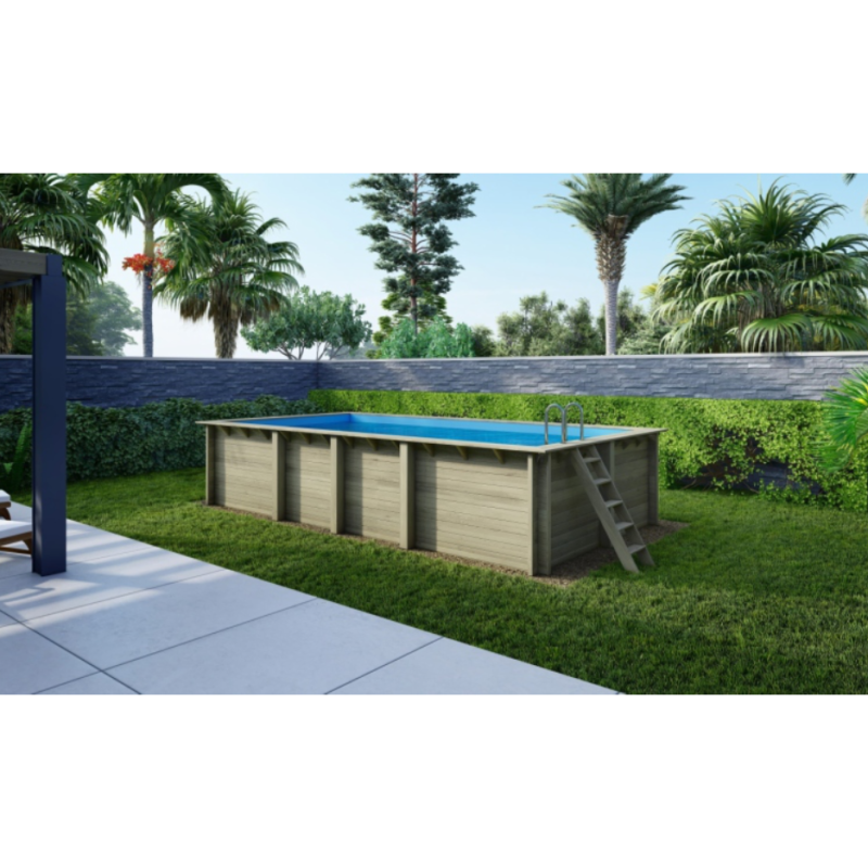Piscina din lemn 3,75×7×1,45 m cadru fixată pe beton