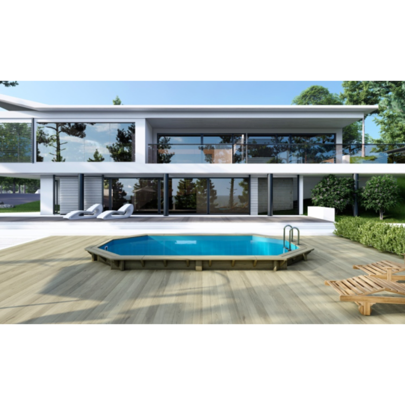 Piscina din lemn 3,49×5,79×1,45 m pe cadru fara cimentare