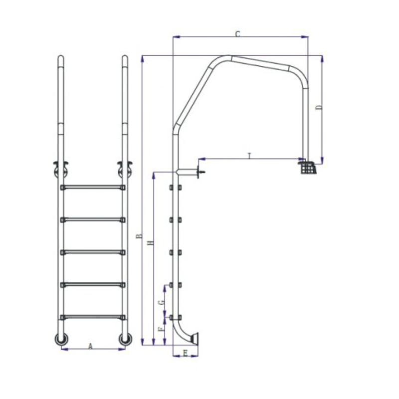 Scara piscina gratar perimetral din inox cu 5 trepte Emaux OF515-S